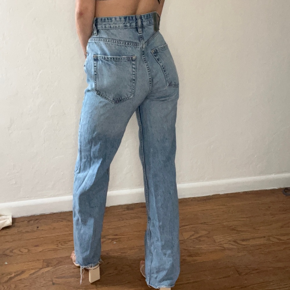 Straight leg blue jeans